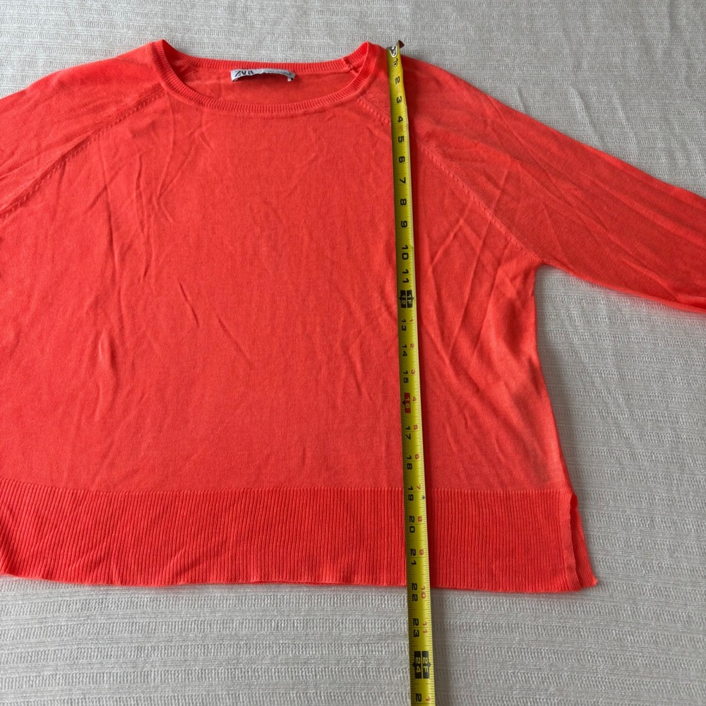 Zara Women Neon Coral Orange Raglan Knit Sweater Viscose Blend Size S Pullover - Picture 8 of 9